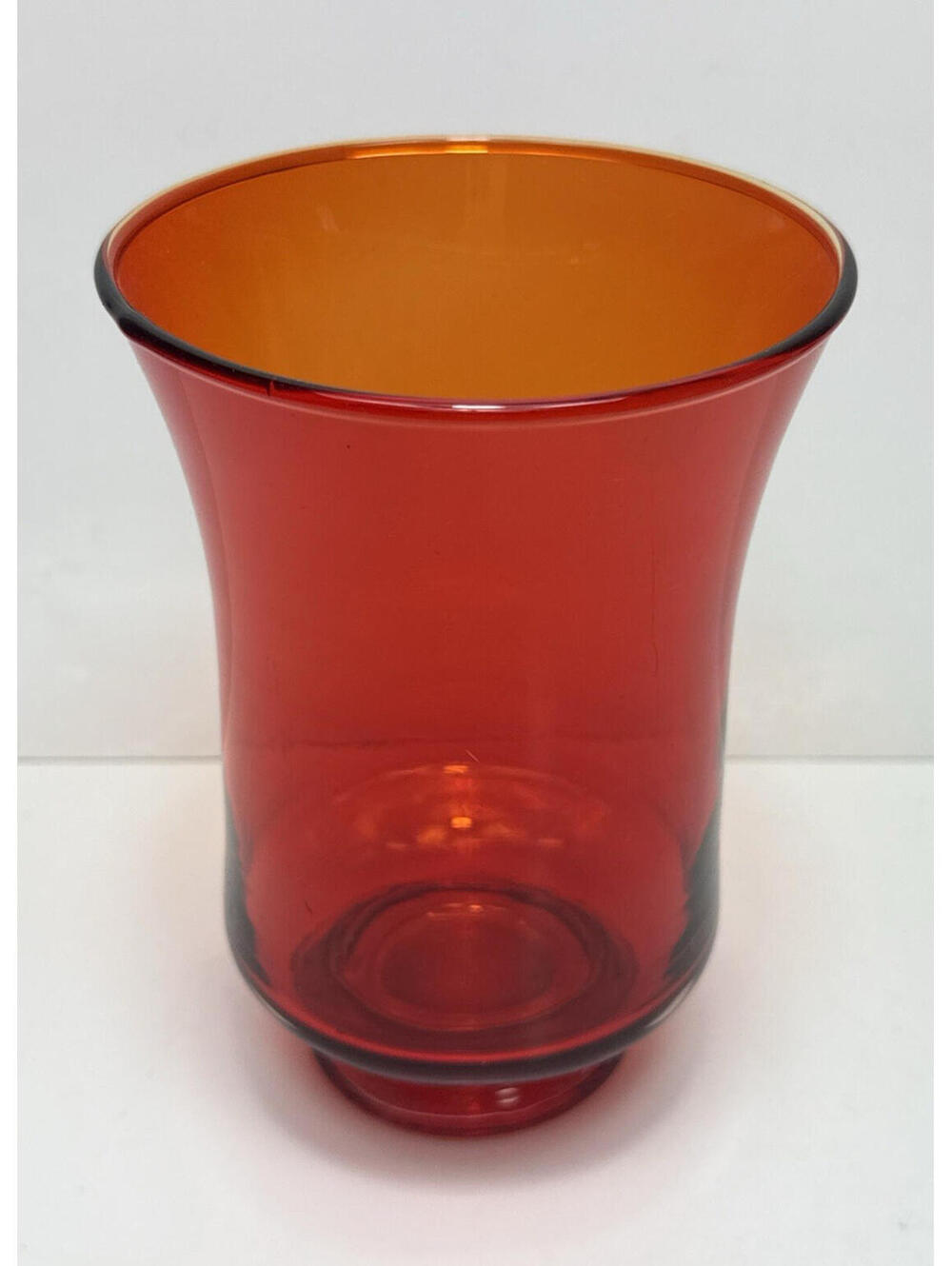 Vtg Retro Art Glass Vase Ruby Red Orange Gradient Ombre MCM 7"H Hurricane Unsign
